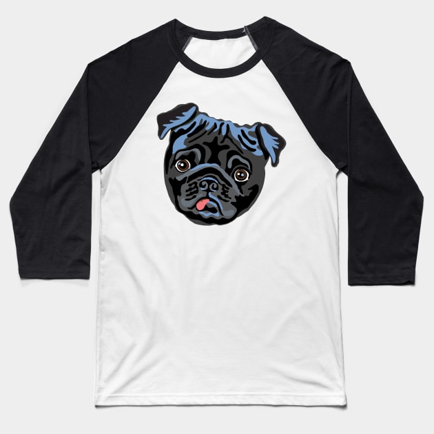 Black pug Baseball T-Shirt by MichellePhong
